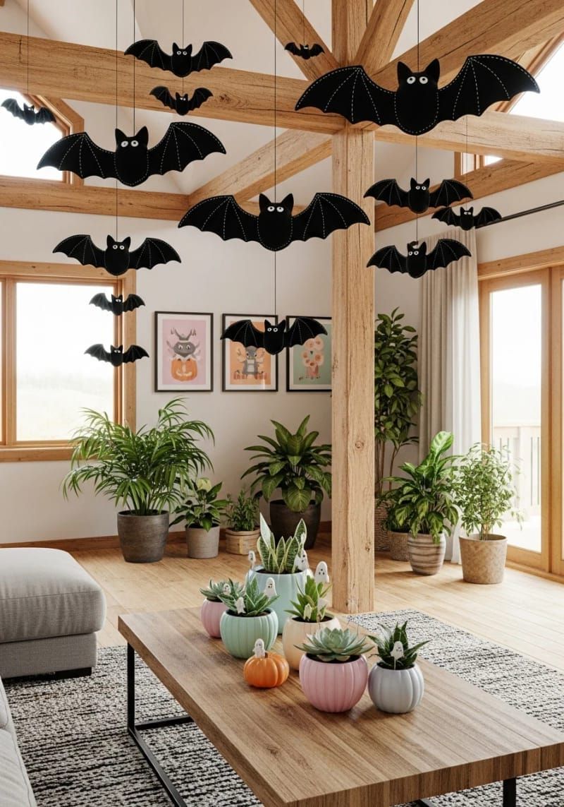 felt bat mobiles hanging from the ceiling 1