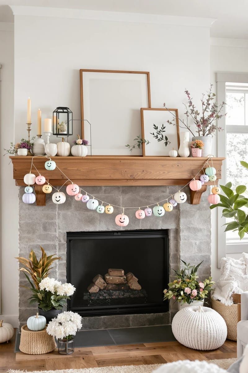 mini pumpkin garlands with pastel painted faces 1