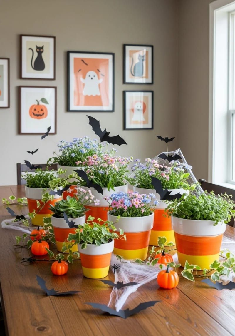 hand-painted candy corn flower pots 1