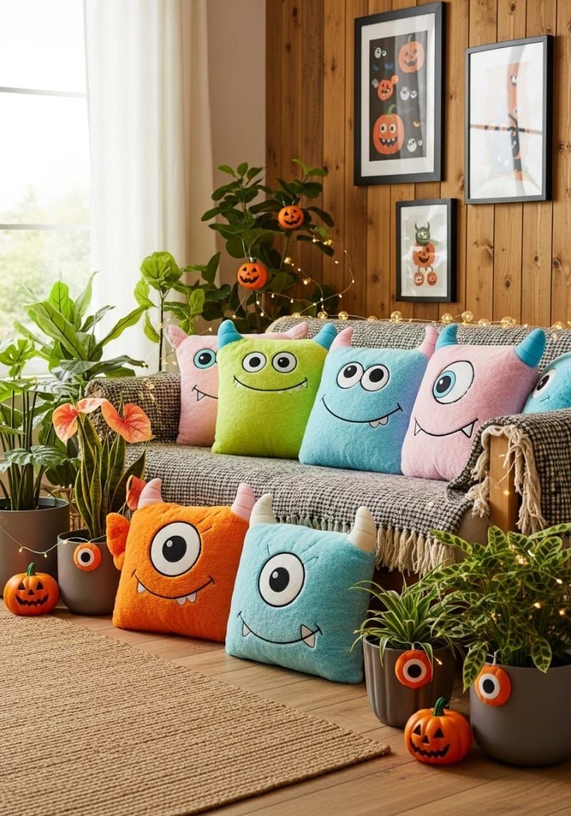 plush monster pillows in soft, bright colors 1