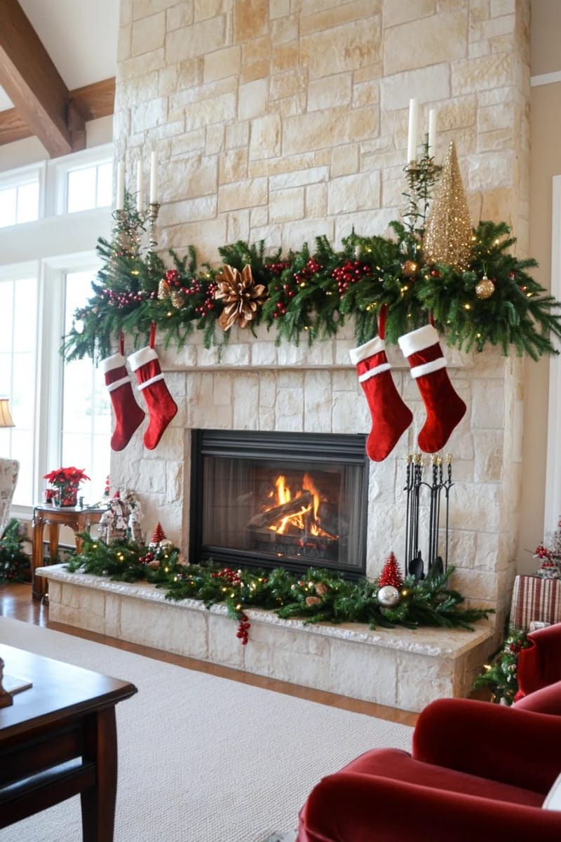 fireplace tiles adorned with seasonal greenery and berries 1