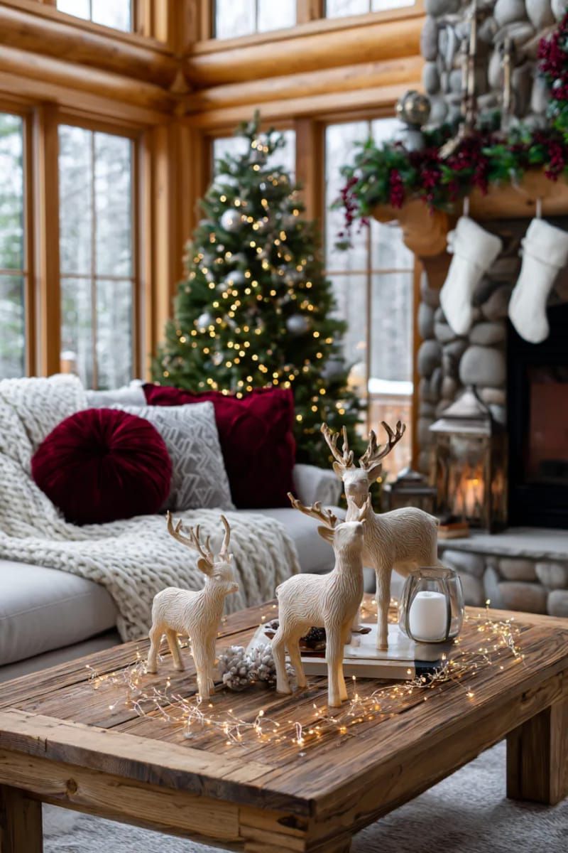 charming wooden reindeer figurines surrounded by twinkle lights 1