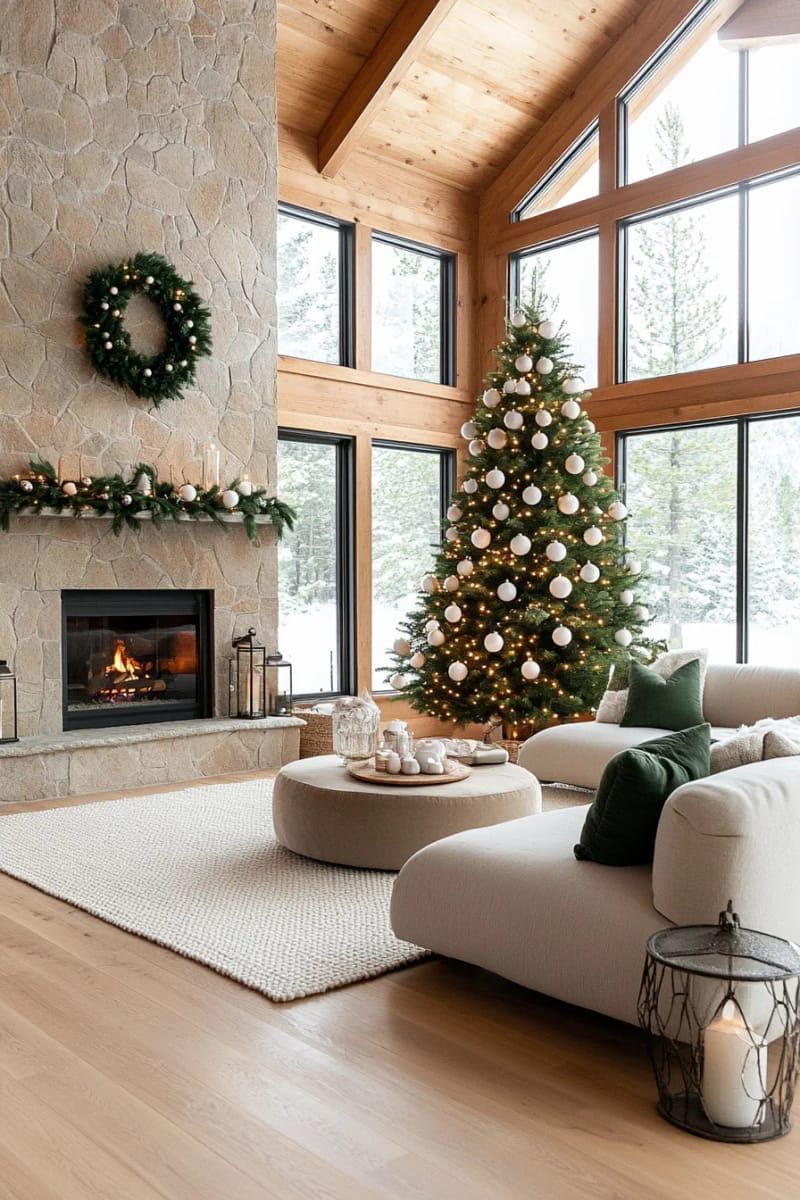 minimalist christmas tree with white ornaments and soft warm fairy lights 1
