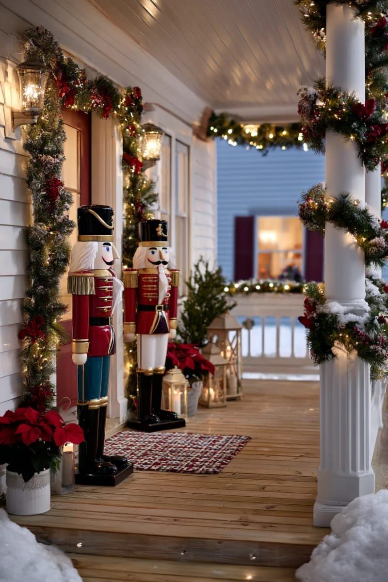 classic nutcracker soldiers guarding the entryway with garland accents 1