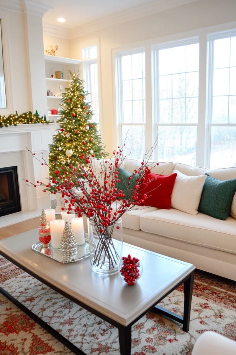 festive red berry branches in a clear vase for a simple statement 1