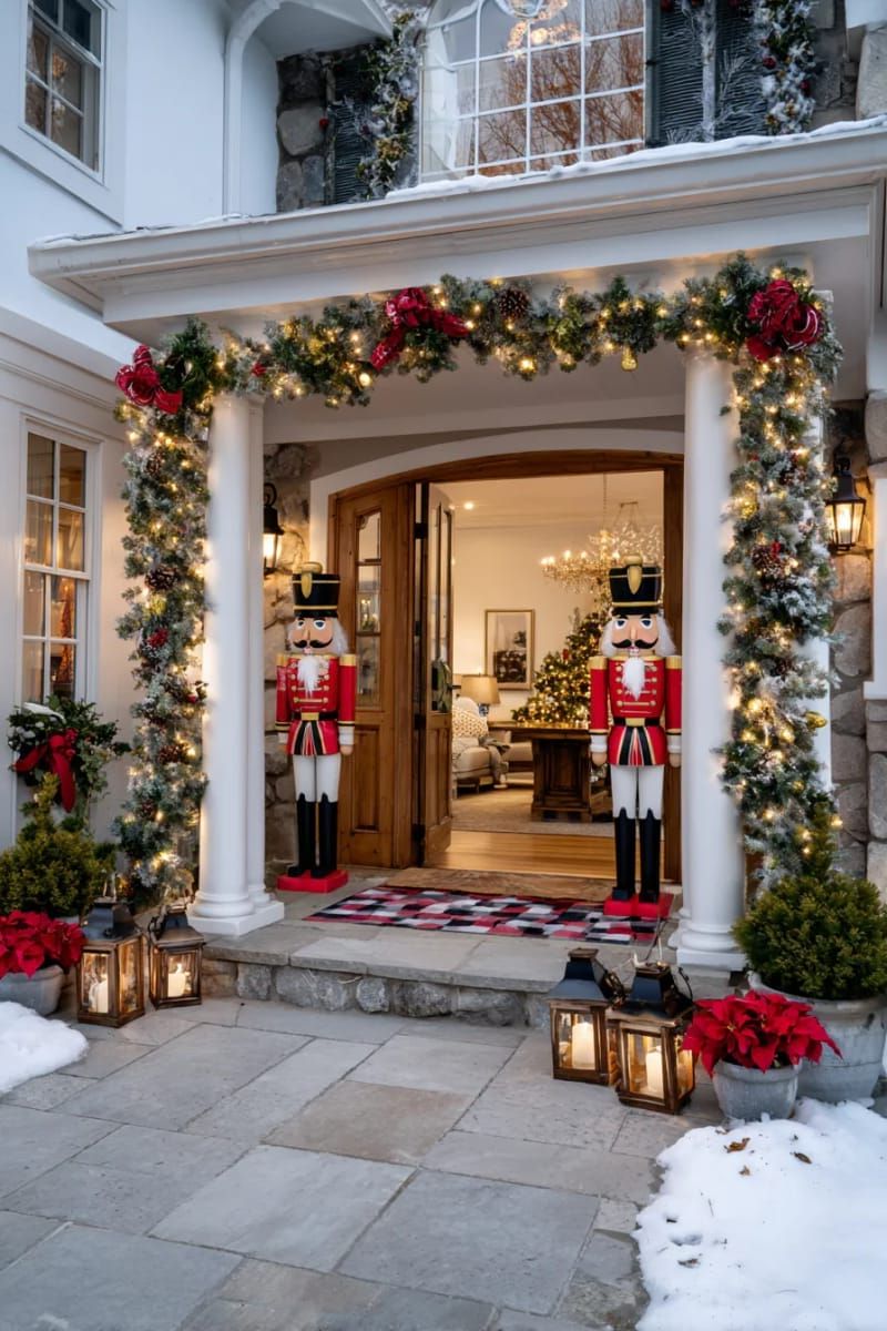 classic nutcracker soldiers guarding the entryway with garland accents 1