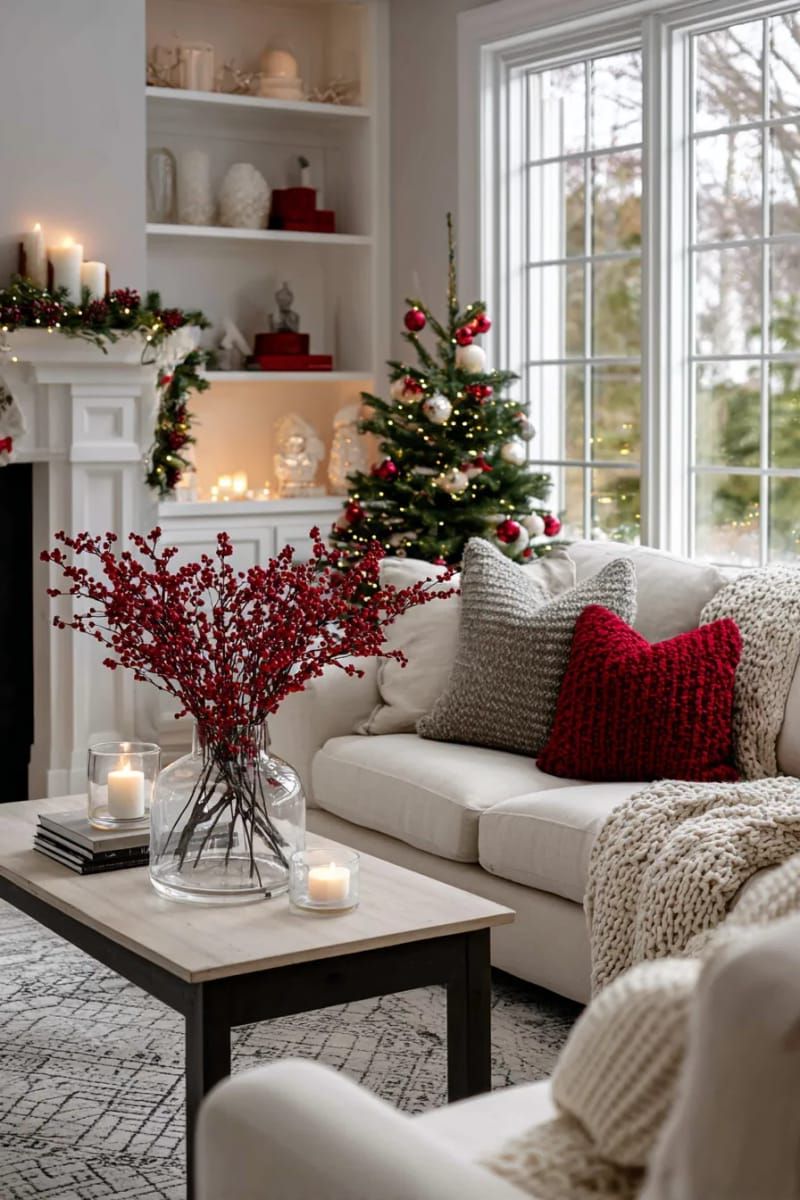 festive red berry branches in a clear vase for a simple statement 1