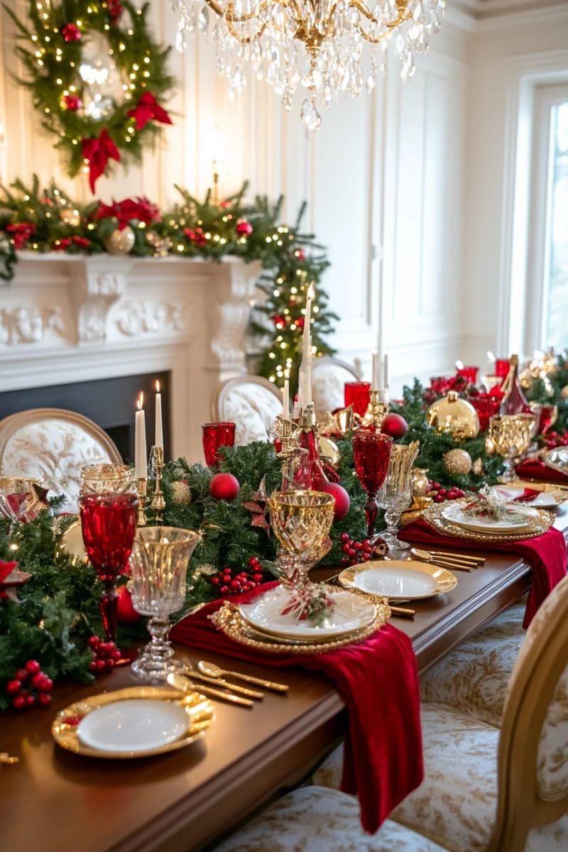 red goblets and gold cutlery for a rich, festive look 1