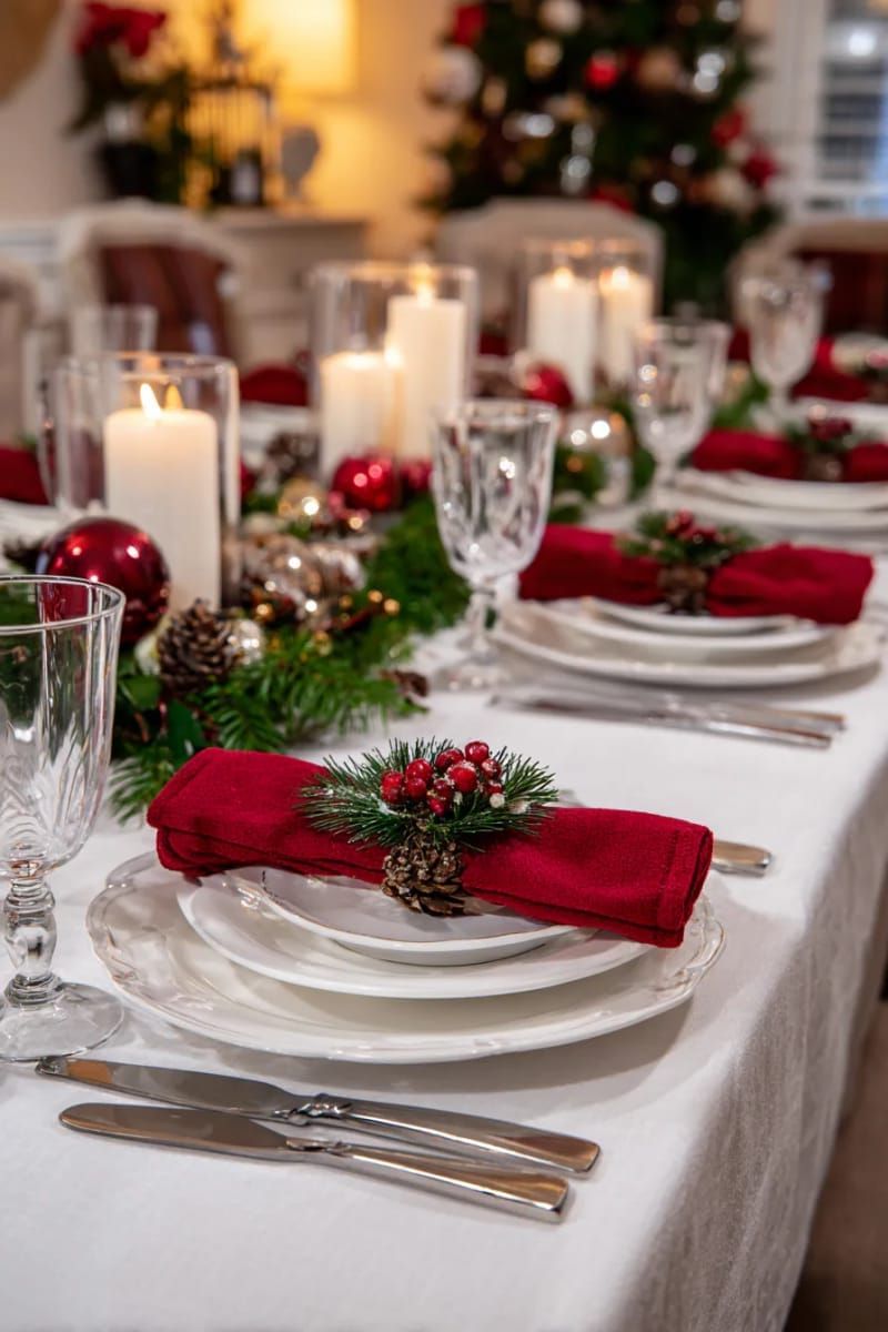 mini wreaths as napkin rings at every setting 1