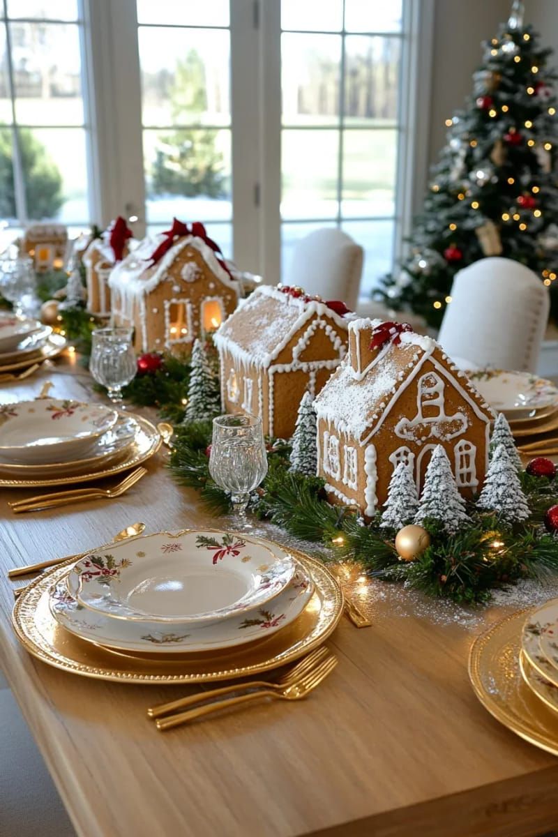 gingerbread house village surrounded by sparkling fairy lights 1