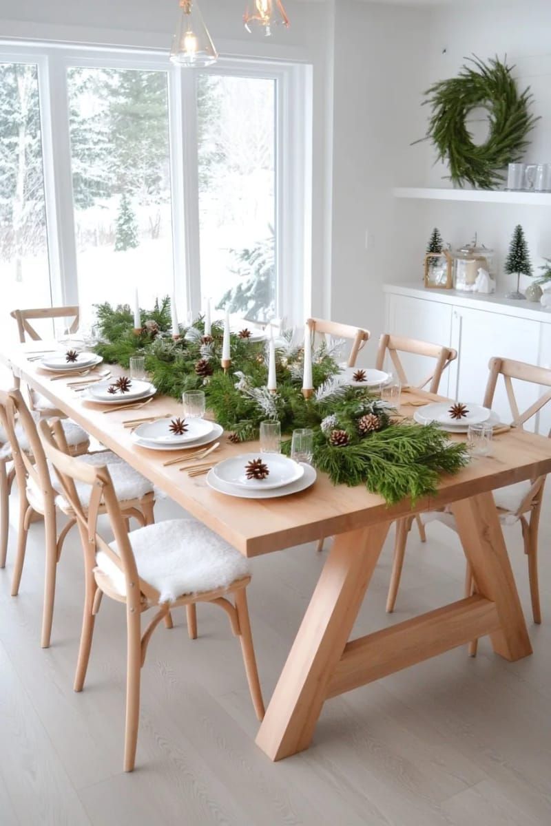 minimalist pine branch down the center with scattered star anise 1