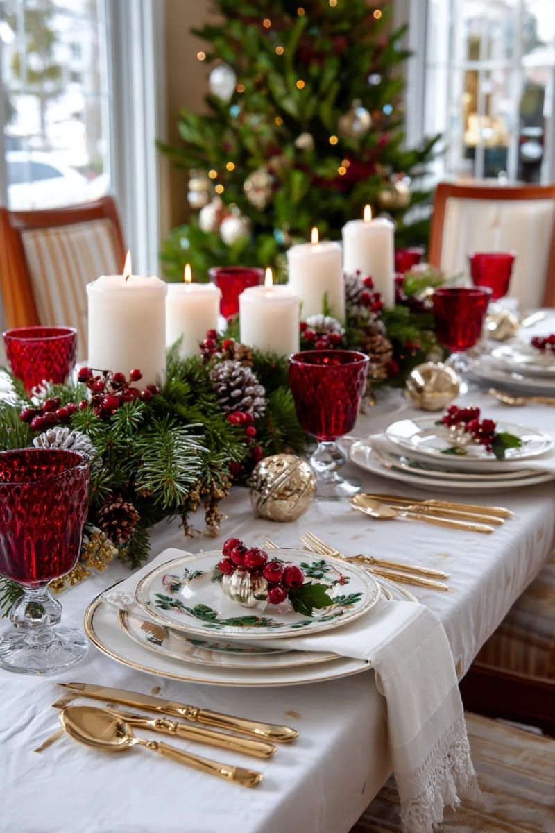 red goblets and gold cutlery for a rich, festive look 1