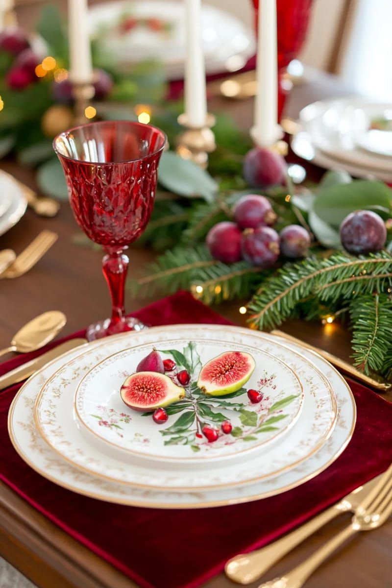 red goblets and gold cutlery for a rich, festive look 1