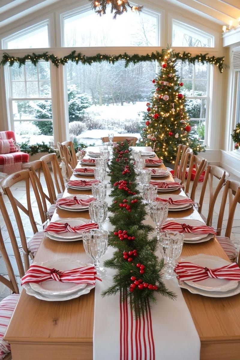 red and white striped accents paired with sprigs of cedar and berries 1
