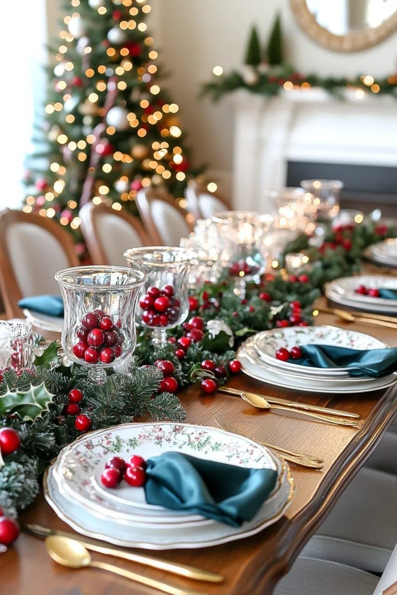 tall hurricane vases with floating cranberries and tea lights 1