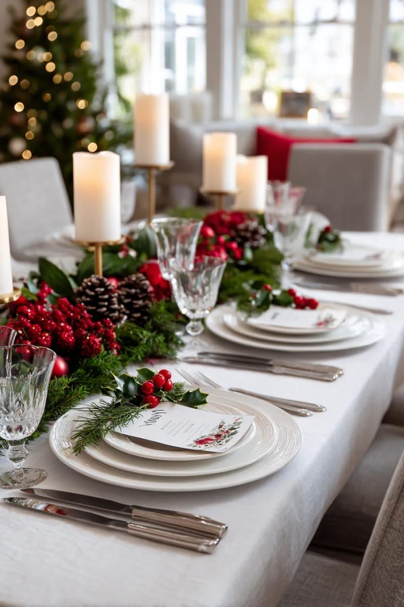 hand-lettered menus with watercolor holly at each seat 1