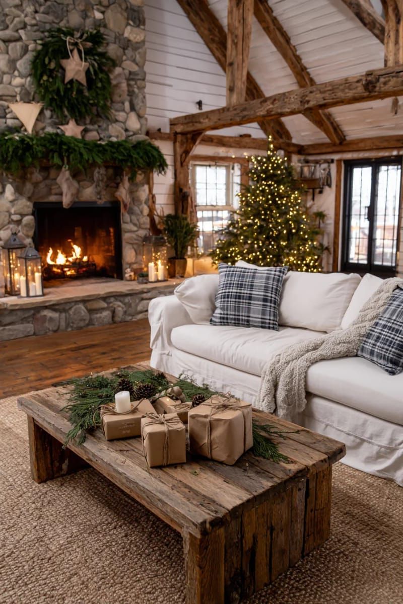 brown kraft paper-wrapped presents with twine and greenery 1