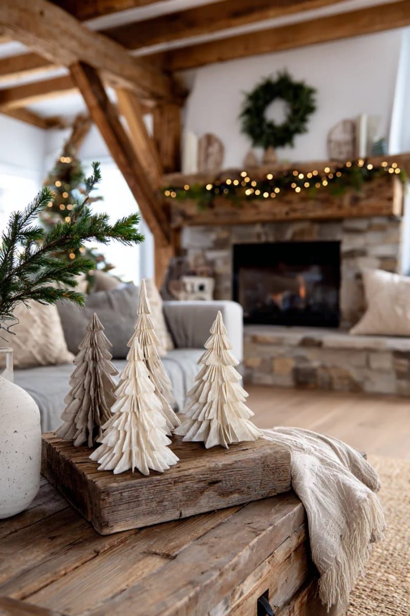 diy cardboard christmas trees painted in soft neutral tones 1