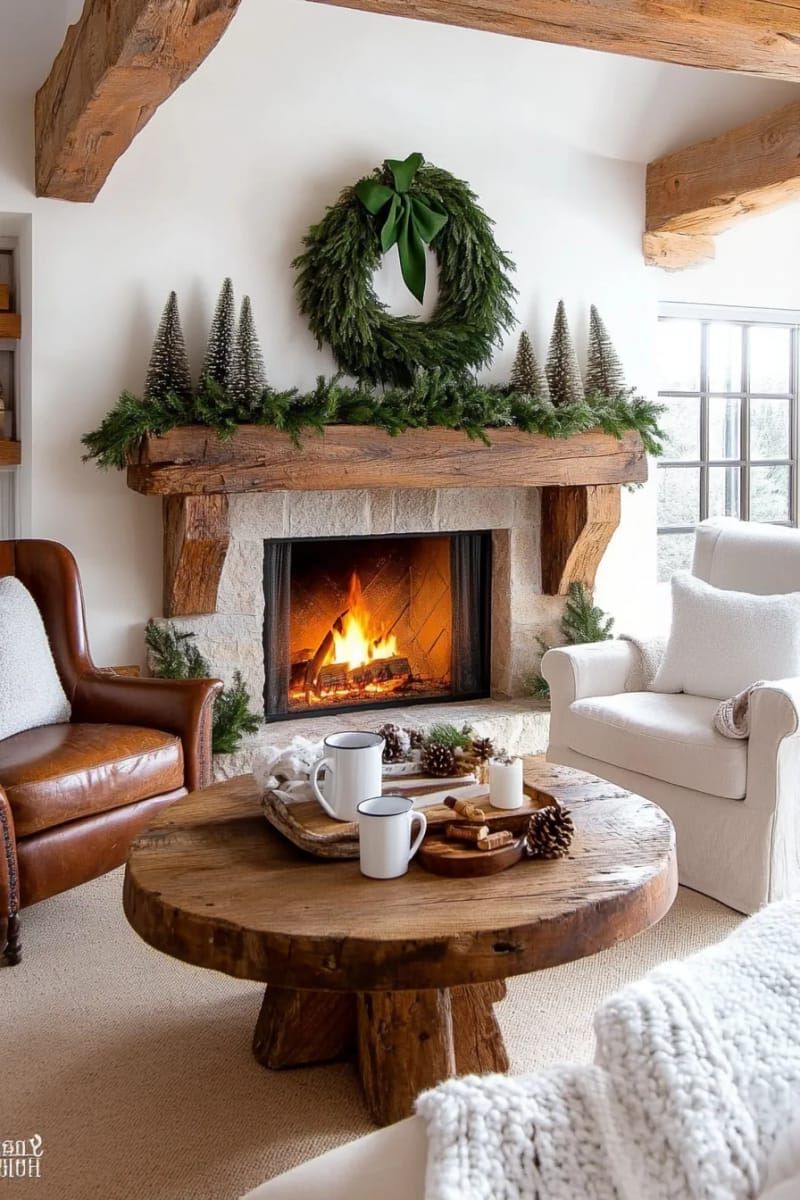 woven wreath with fresh greenery and a single velvet ribbon 1