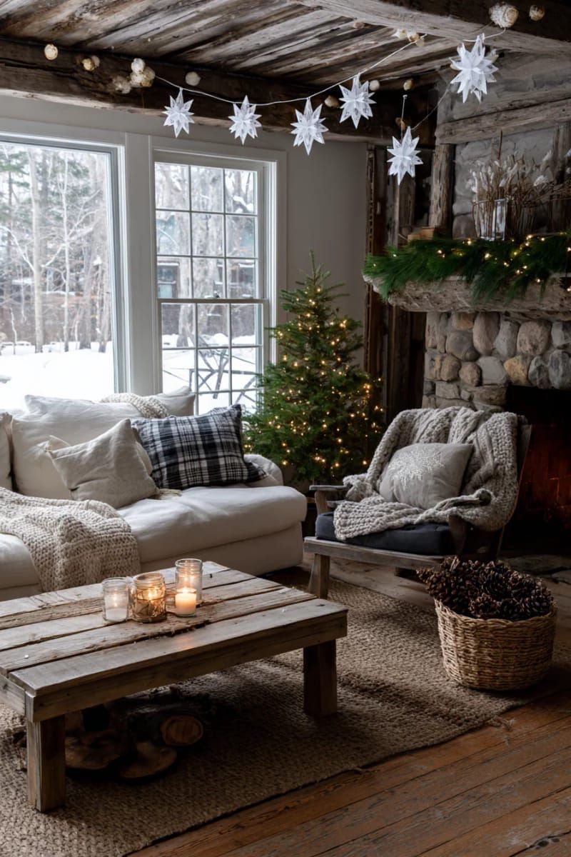 white origami snowflakes hanging in front of a window 1