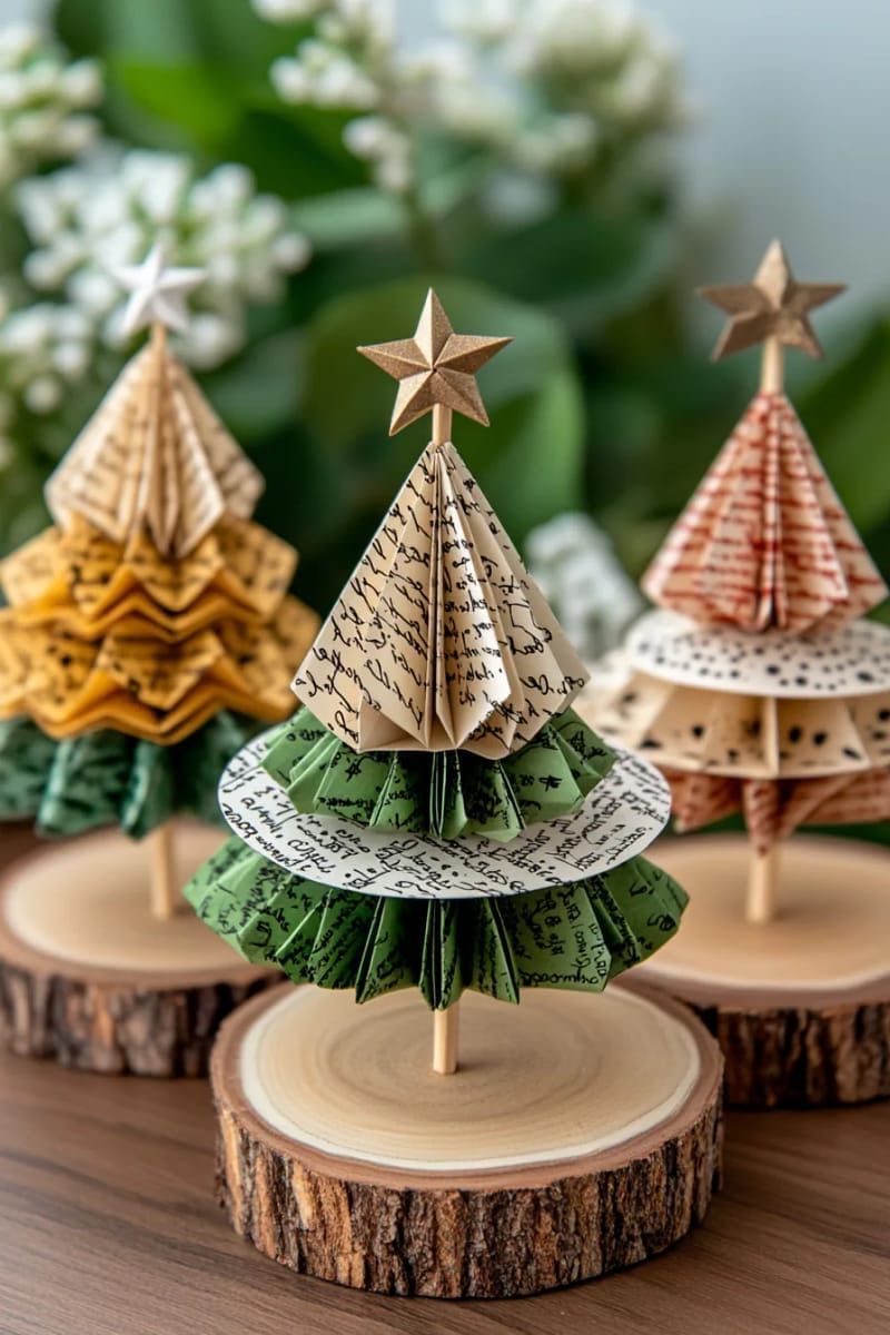 tabletop christmas tree made from sheet music cones with star topper 1