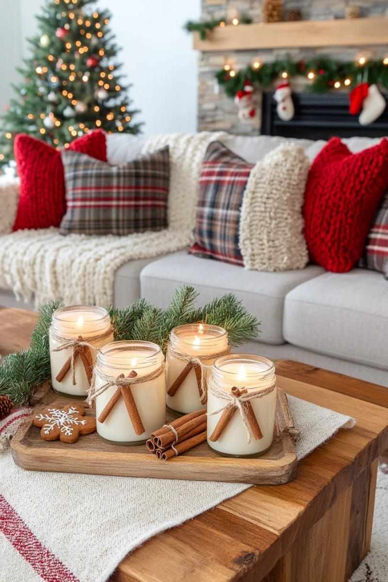 cozy candle jars wrapped with cinnamon sticks and tied with rustic twine 1