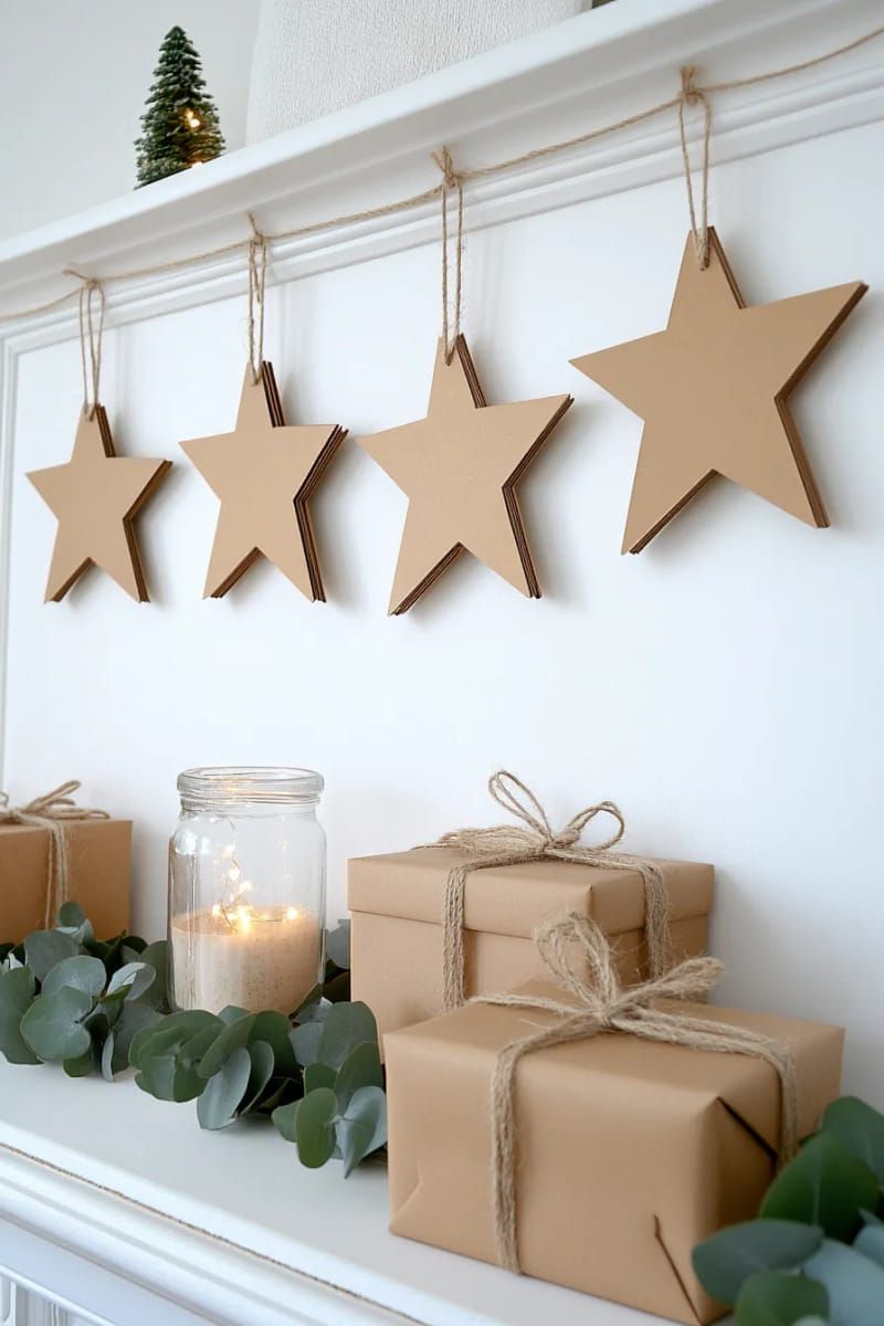 minimalist star garland from cardboard, gold paint, and string 1