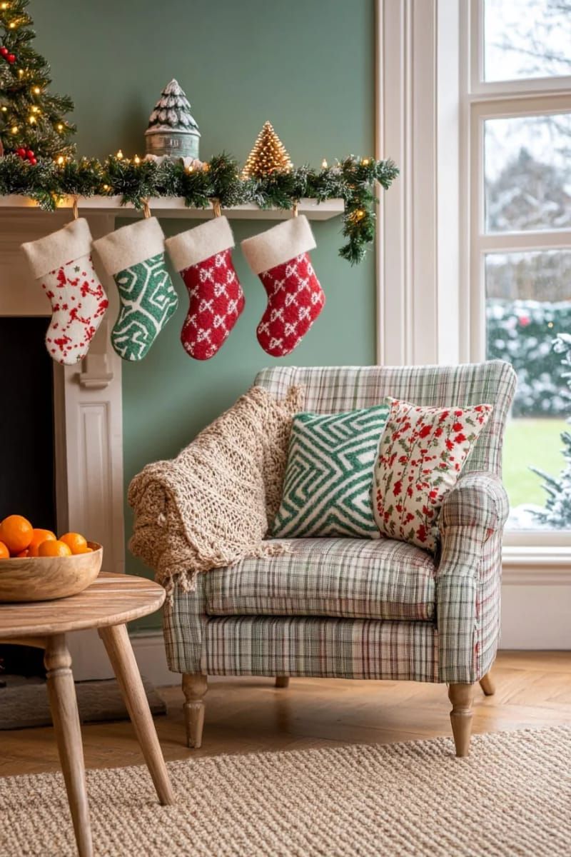 mini felt elf stockings hung on a string for whimsical wall decor 1