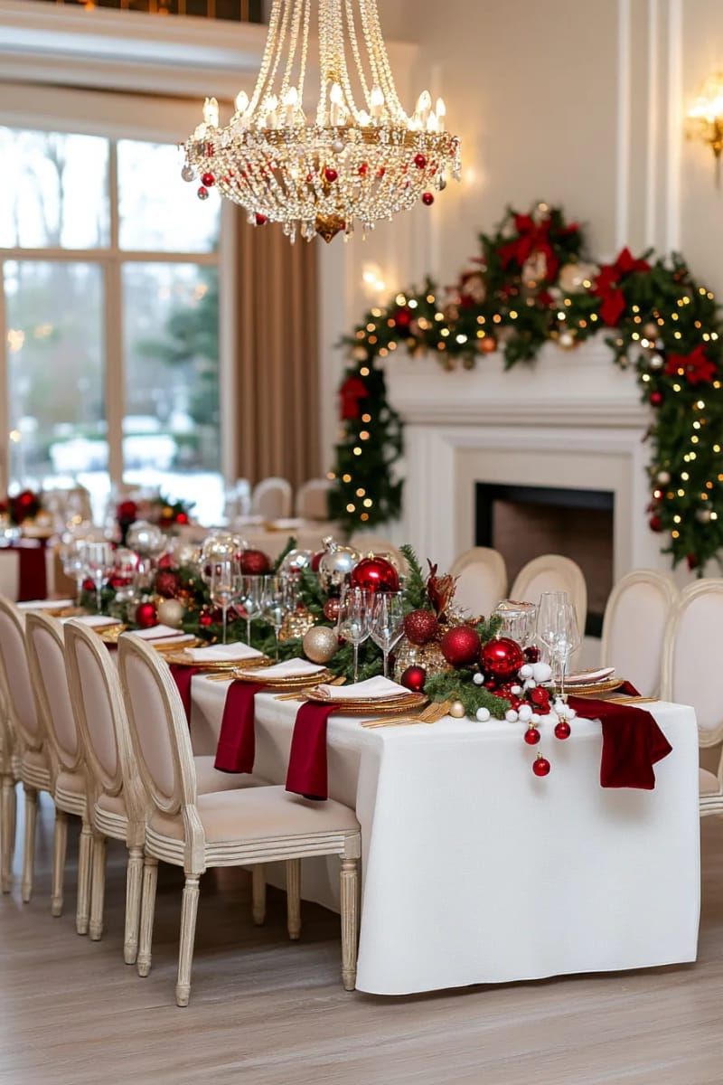 hanging ornaments at varying heights above the dining table chandelier 1