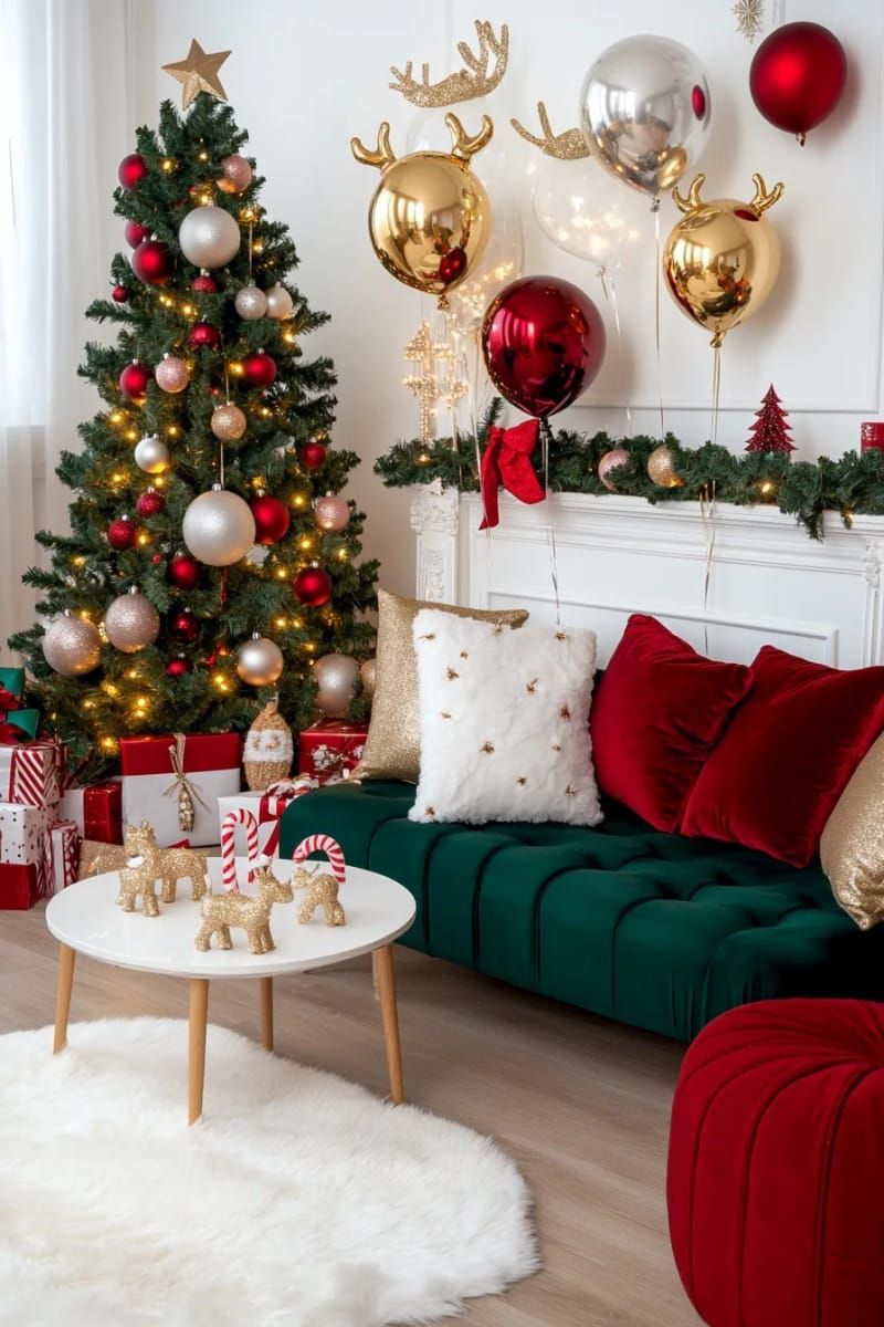 reindeer-shaped balloons scattered across the room for playful party spirit 1