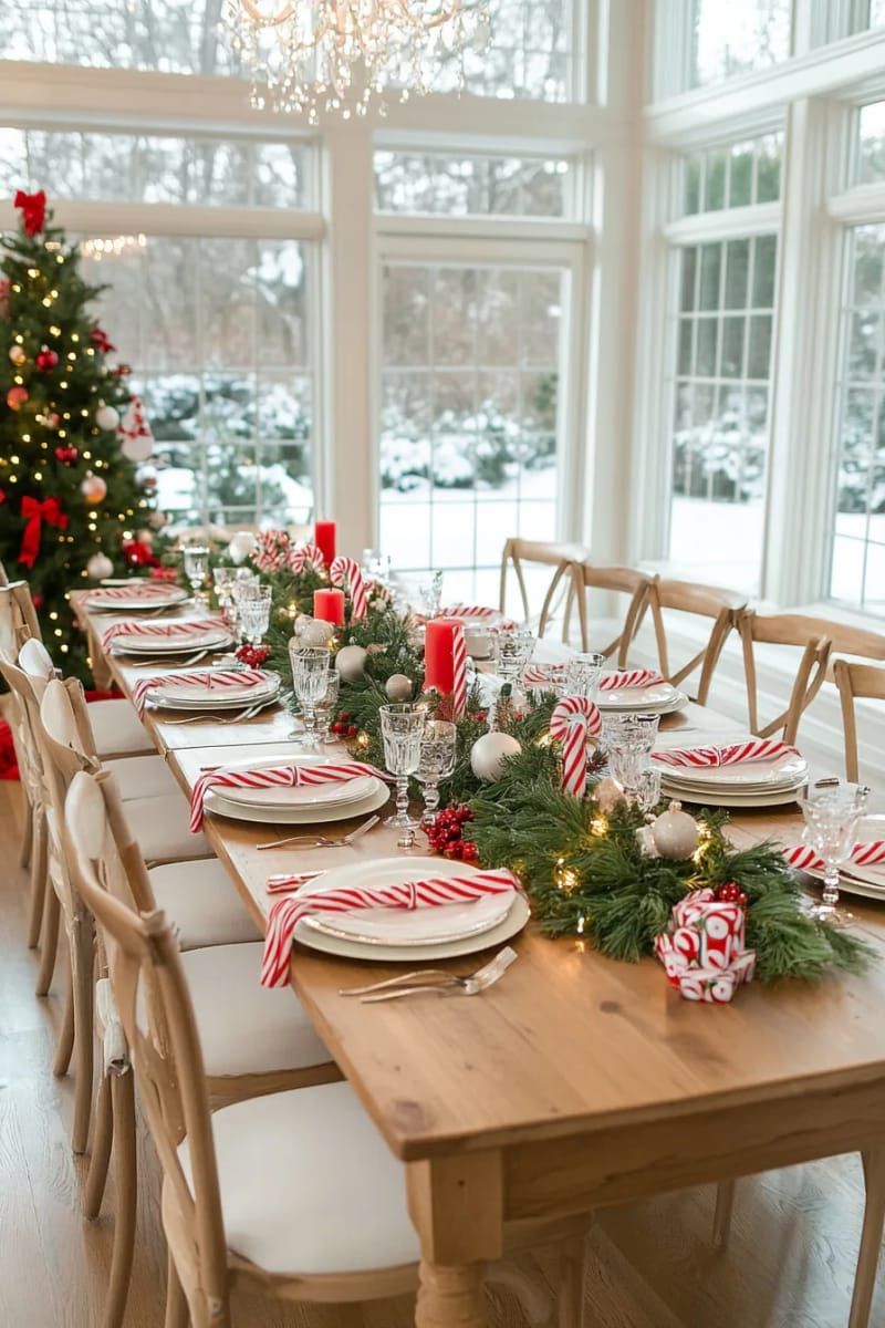 candy cane striped plates and napkins set for a playful tablescape 1
