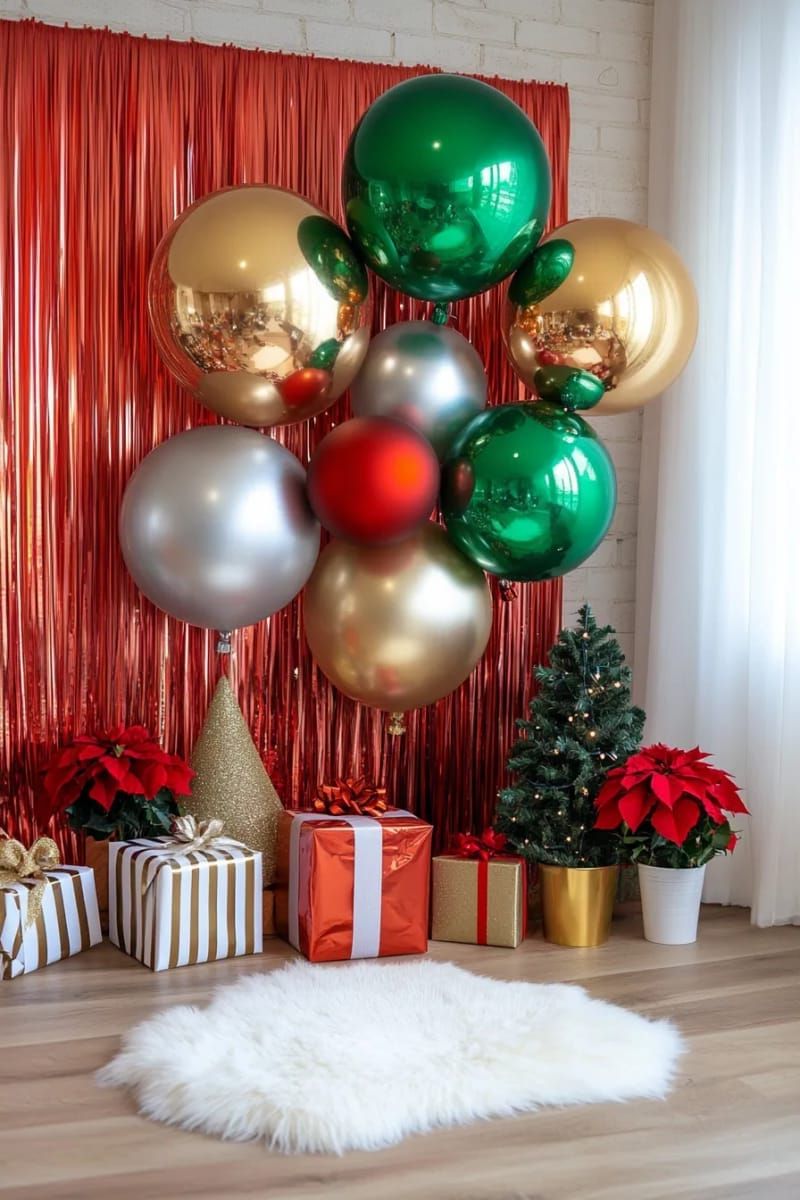 green and red foil fringe backdrop for a dazzling photo booth wall 1