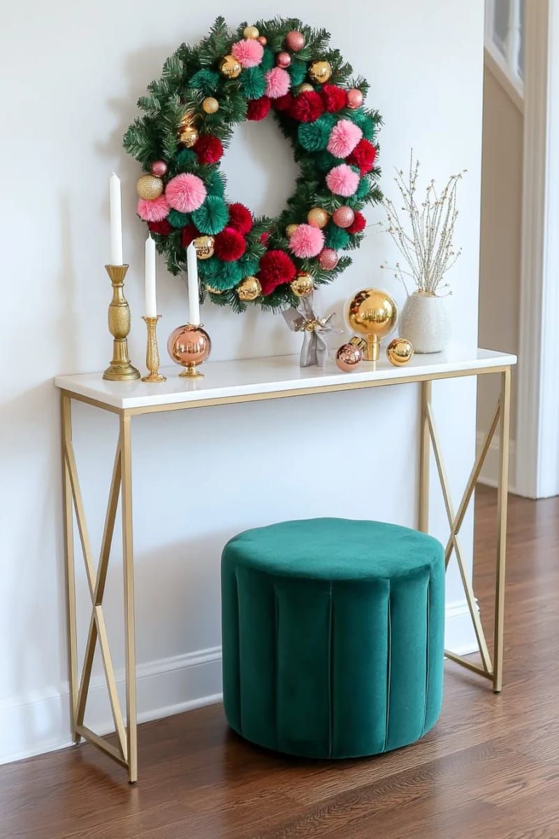 oversized wreath covered in felt pom-poms for a modern touch 1