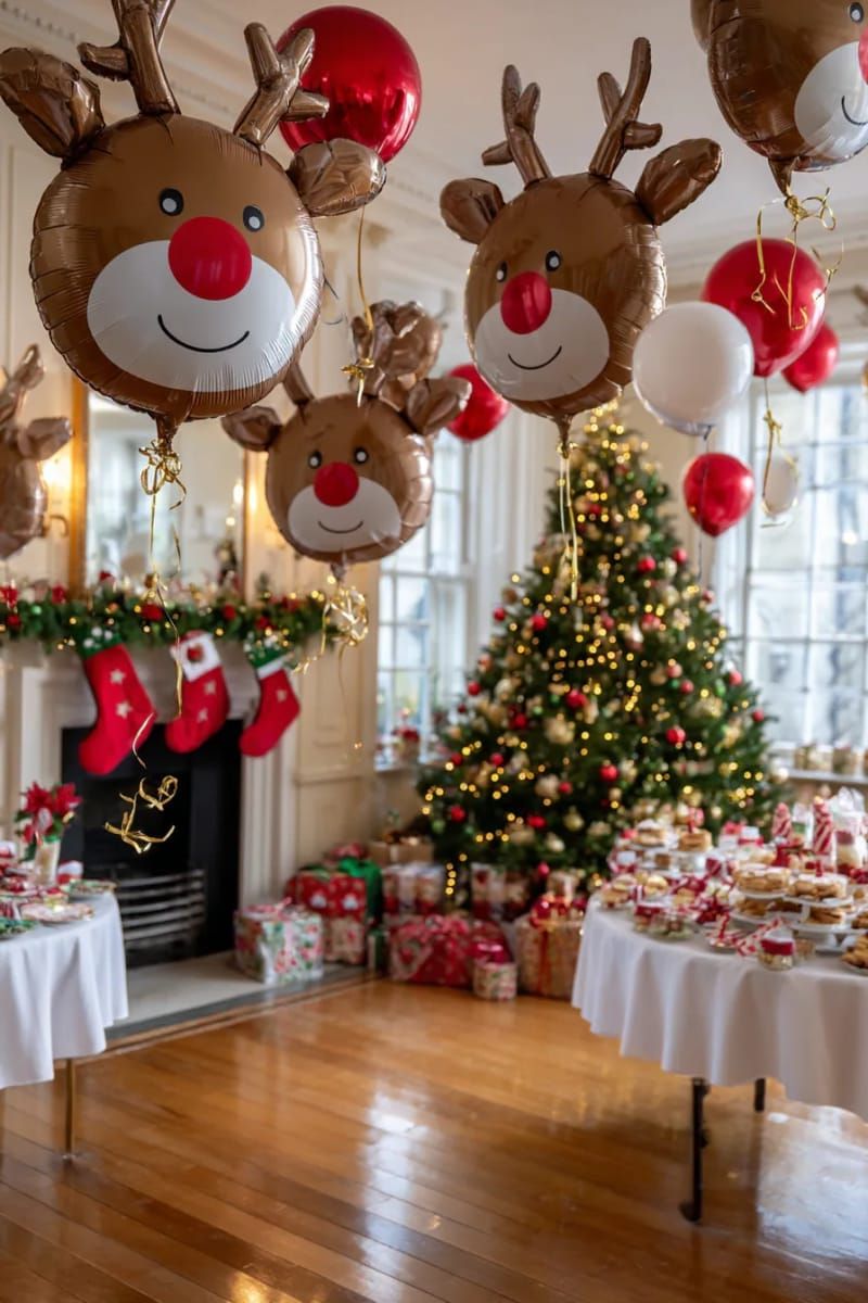 reindeer-shaped balloons scattered across the room for playful party spirit 1
