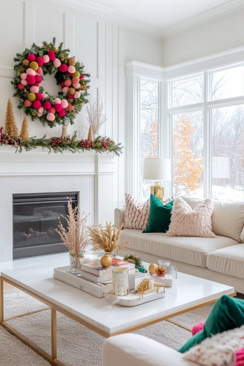oversized wreath covered in felt pom-poms for a modern touch 1