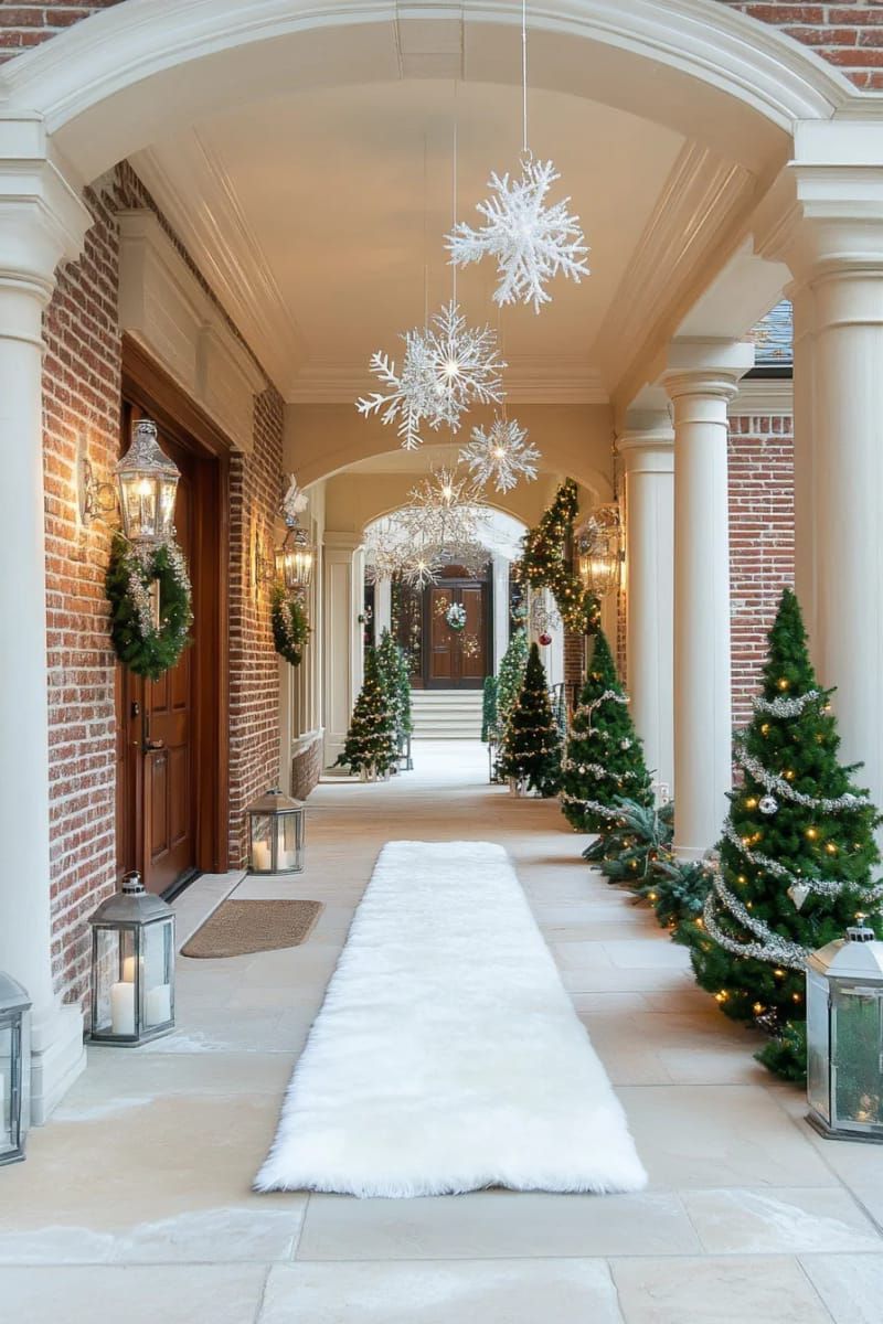 hanging snowflake mobiles above entryway for an enchanting winter wonderland entrance 1