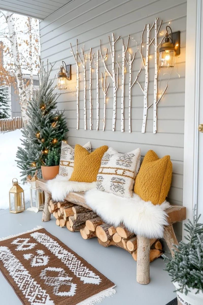 scandinavian wood cutout trees arranged in a geometric wall pattern 1