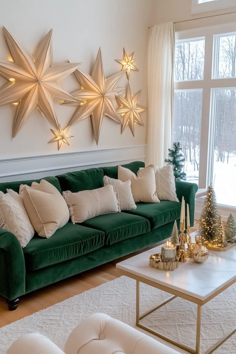 oversized paper star cluster with fairy lights for a celestial modern wall 1
