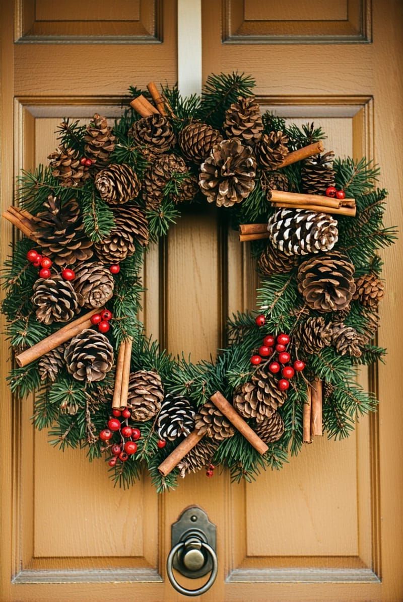 pinecone and cinnamon stick wreath for a fragrant entryway 1