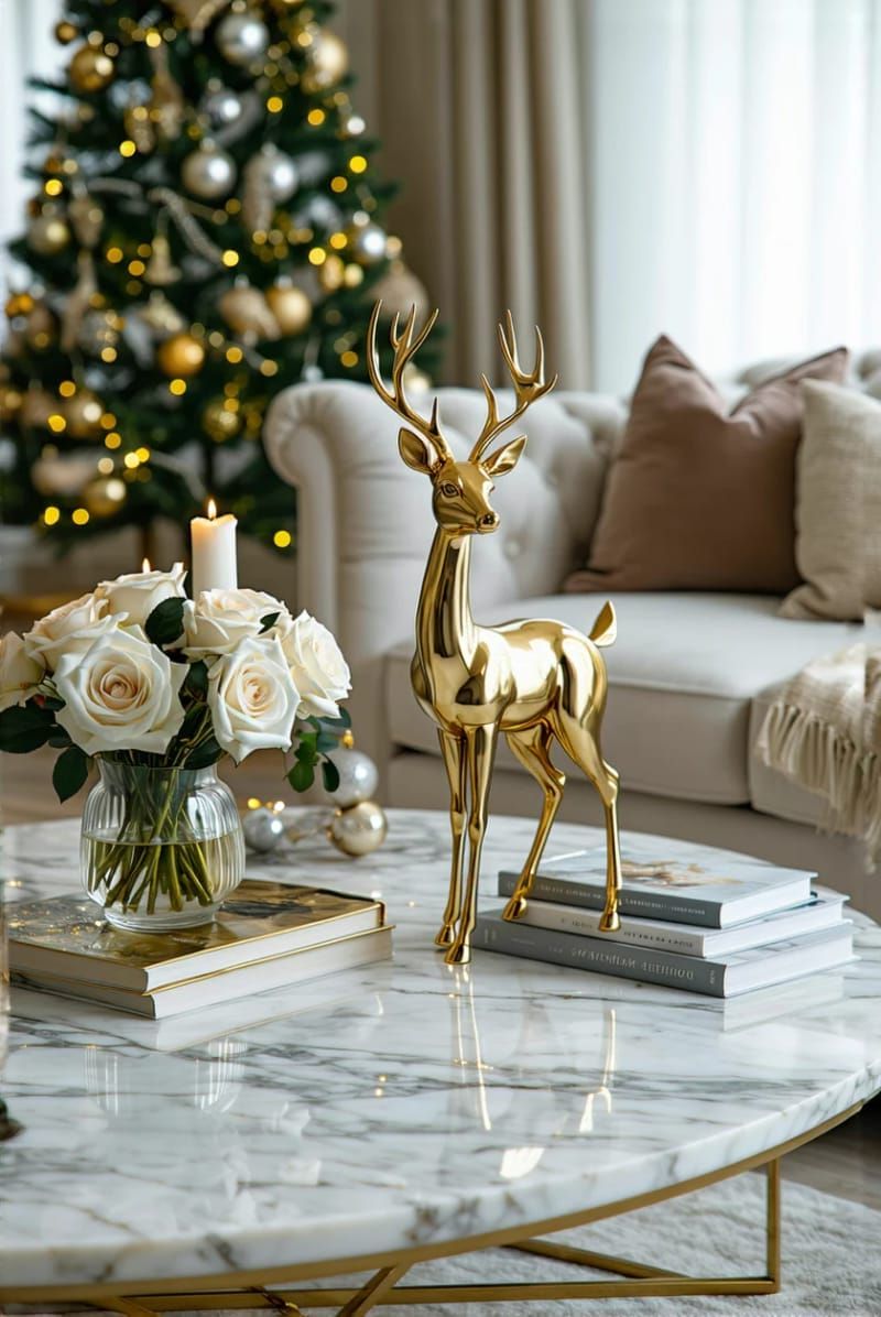 elegant gold deer figurines on a marble coffee table 1