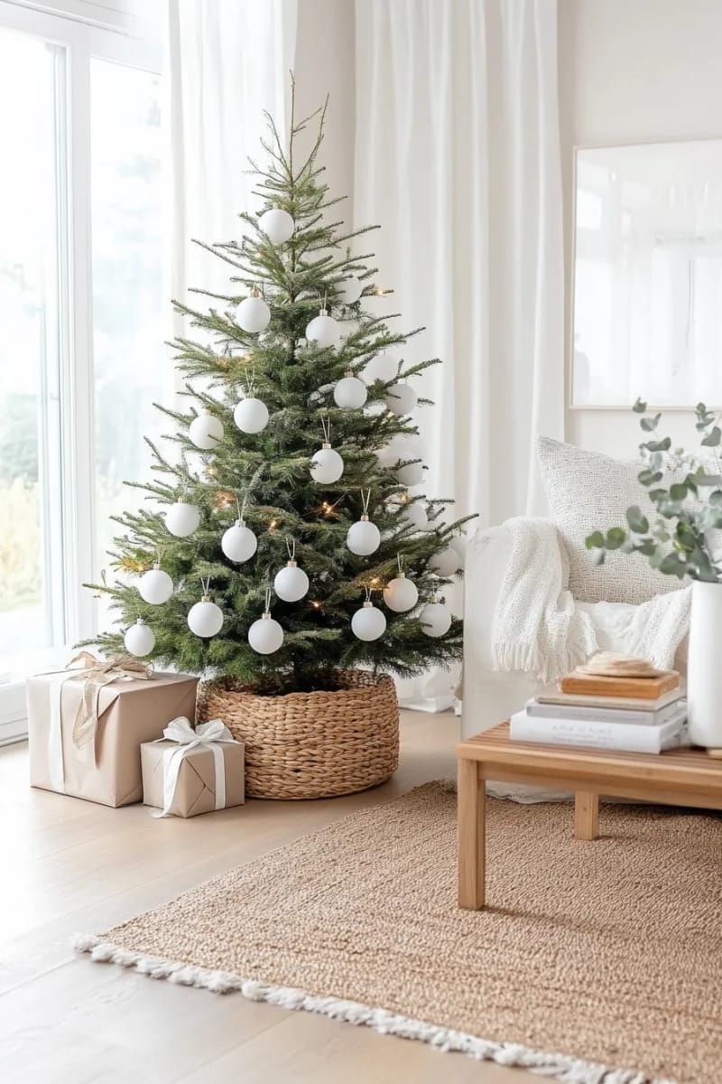 minimalist tree with only white globe ornaments 1