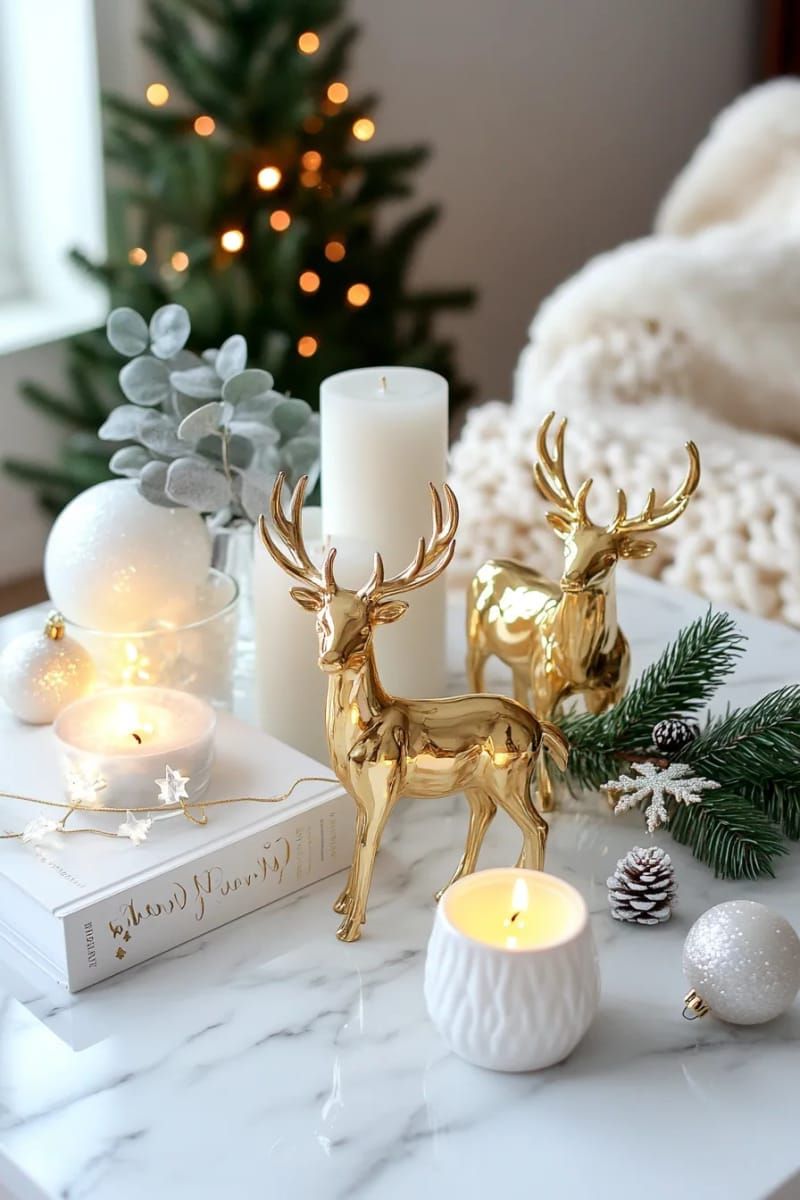 elegant gold deer figurines on a marble coffee table 1