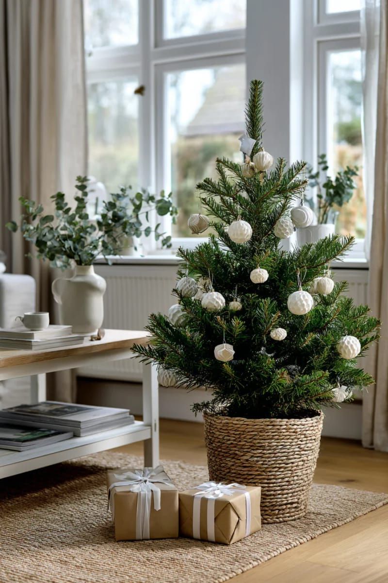minimalist tree with only white globe ornaments 1