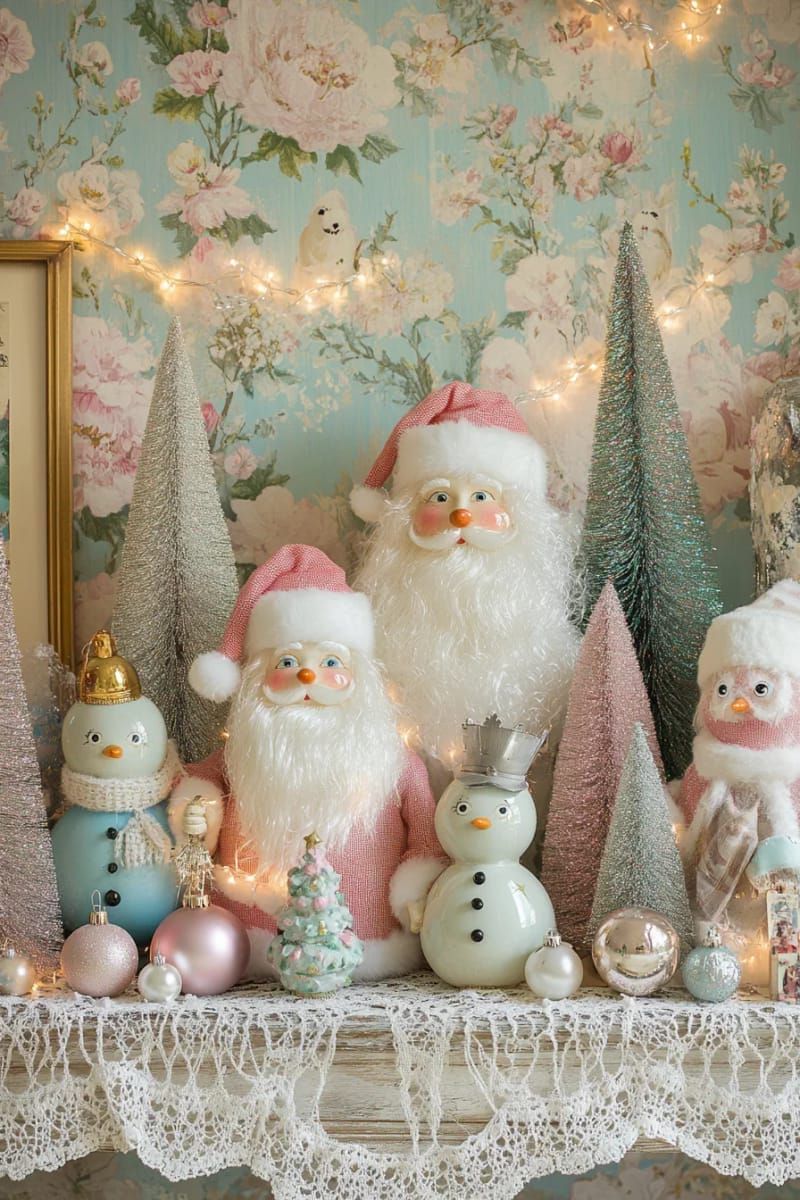 eclectic mix of vintage santa and snowman figurines 1