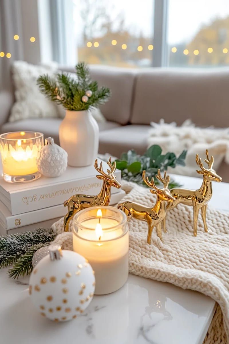 elegant gold deer figurines on a marble coffee table 1
