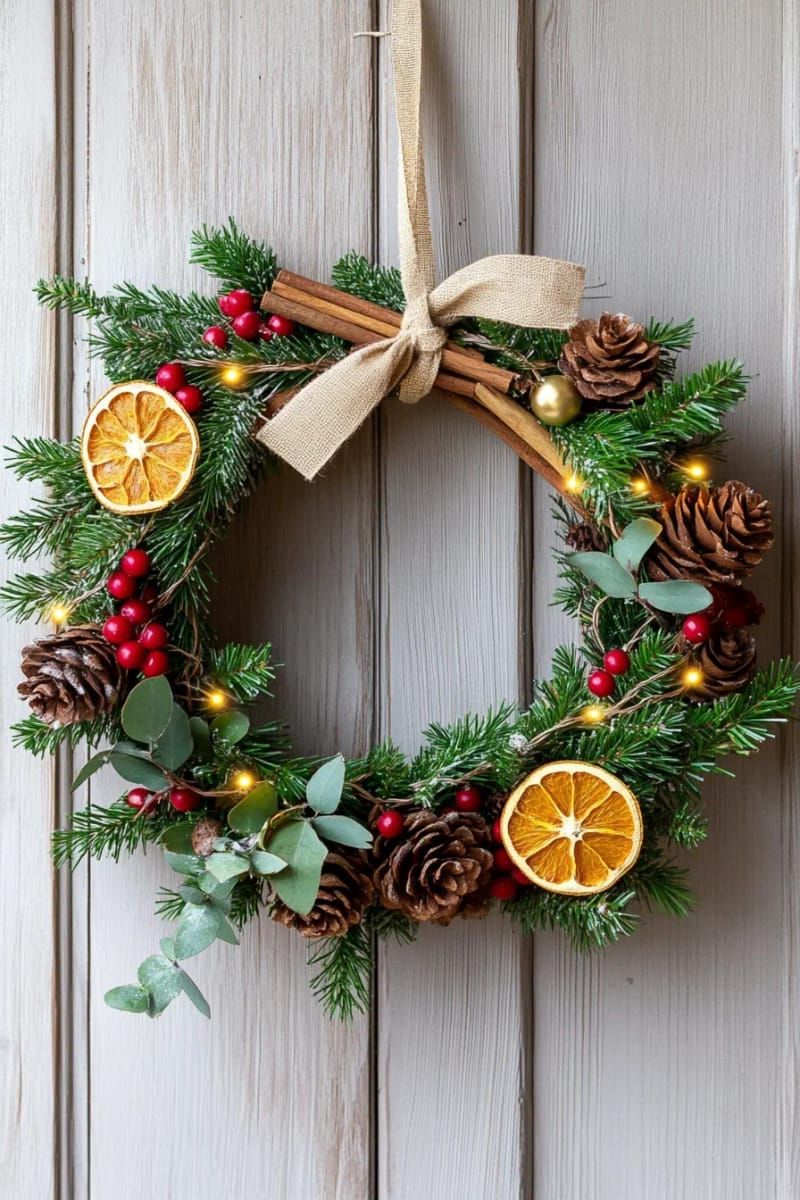 pinecone and cinnamon stick wreath for a fragrant entryway 1
