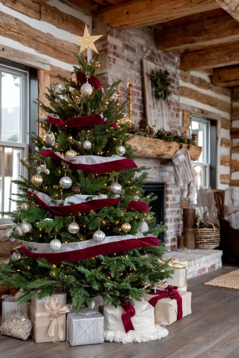 velvet ribbon garland draped in cascading waves for elegant christmas tree decor 1