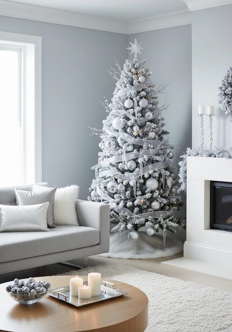 pearl white bulbs and crystal icicles for snowy, elegant tree inspiration 1