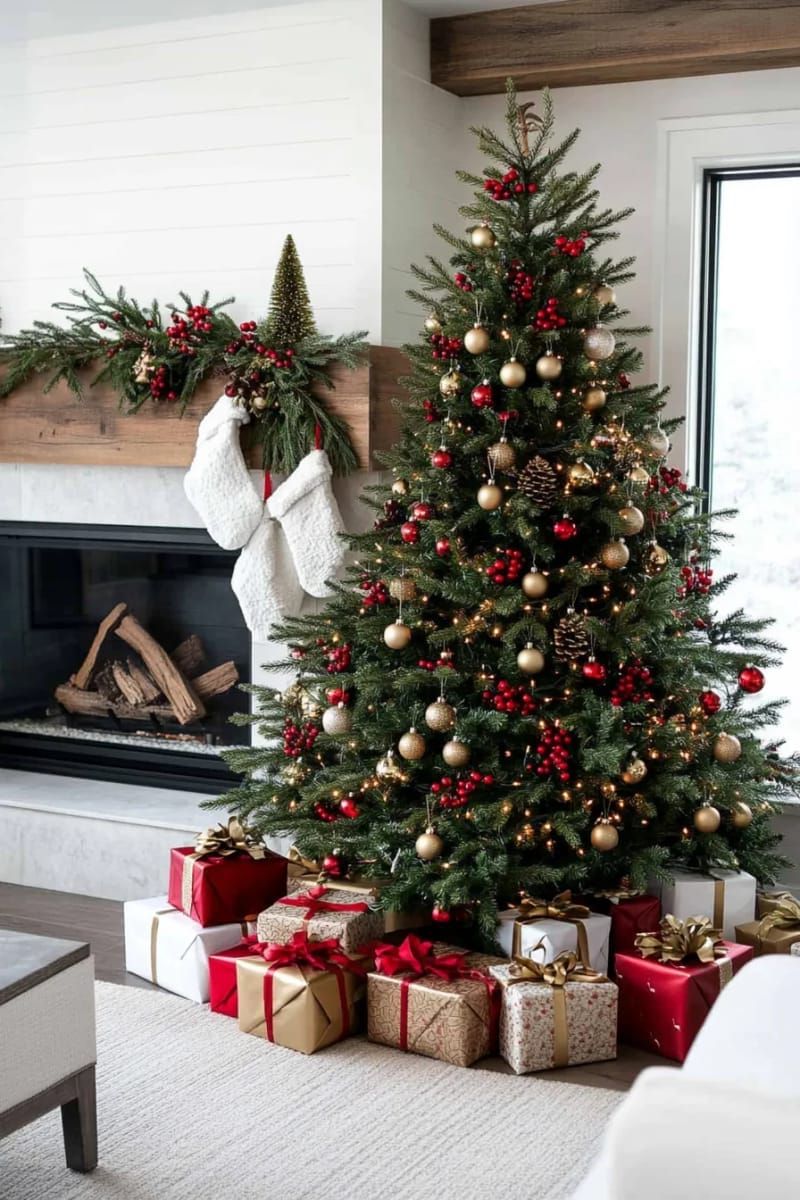 clusters of red berries and gold bells for festive, classic christmas tree decor 1