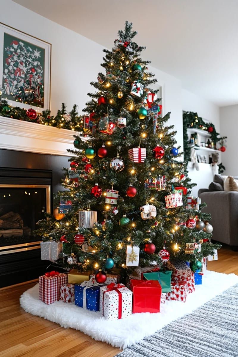 miniature wrapped presents as tree ornaments for playful holiday spirit 1